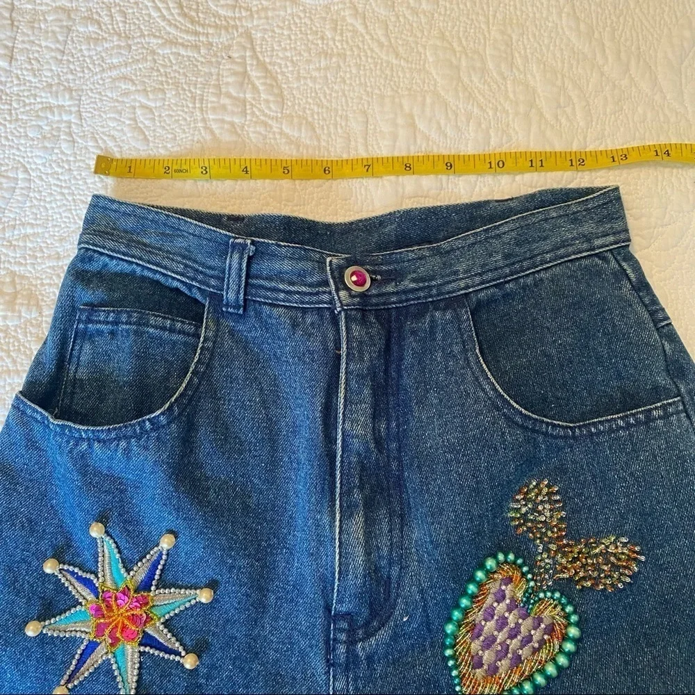 Vintage Cedars Beaded Embellished High Waist Blue Jeans - 6_10